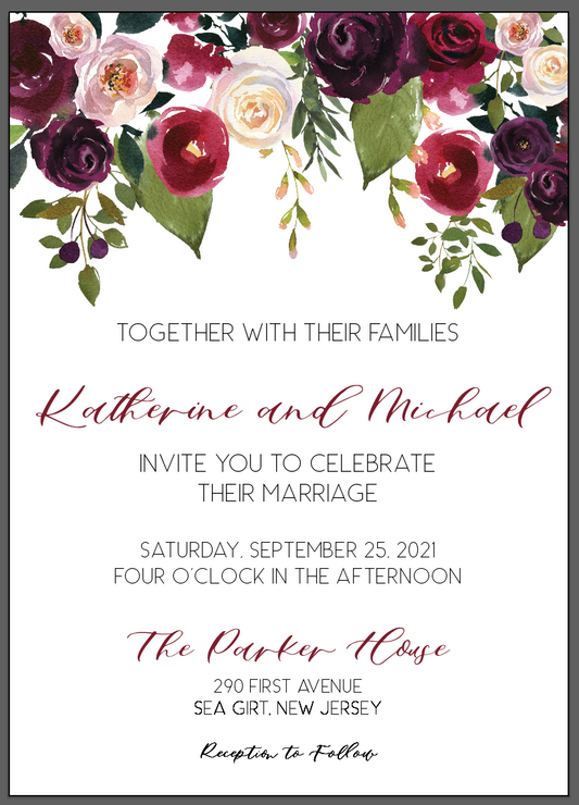 5x7 "Parker Collection" Deep Florals Wedding Invitation