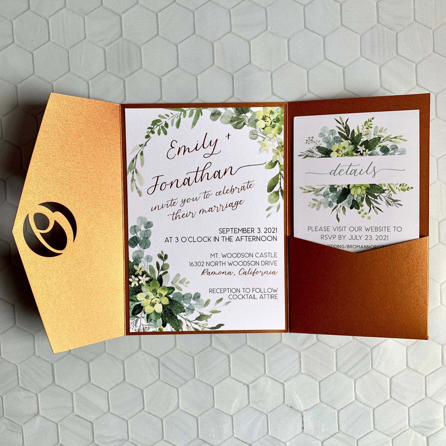 5x7 Green Eucalyptus Wedding Invitation - FOIL