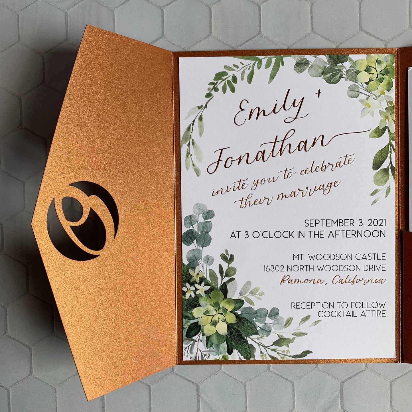 5x7 Green Eucalyptus Wedding Invitation - FOIL