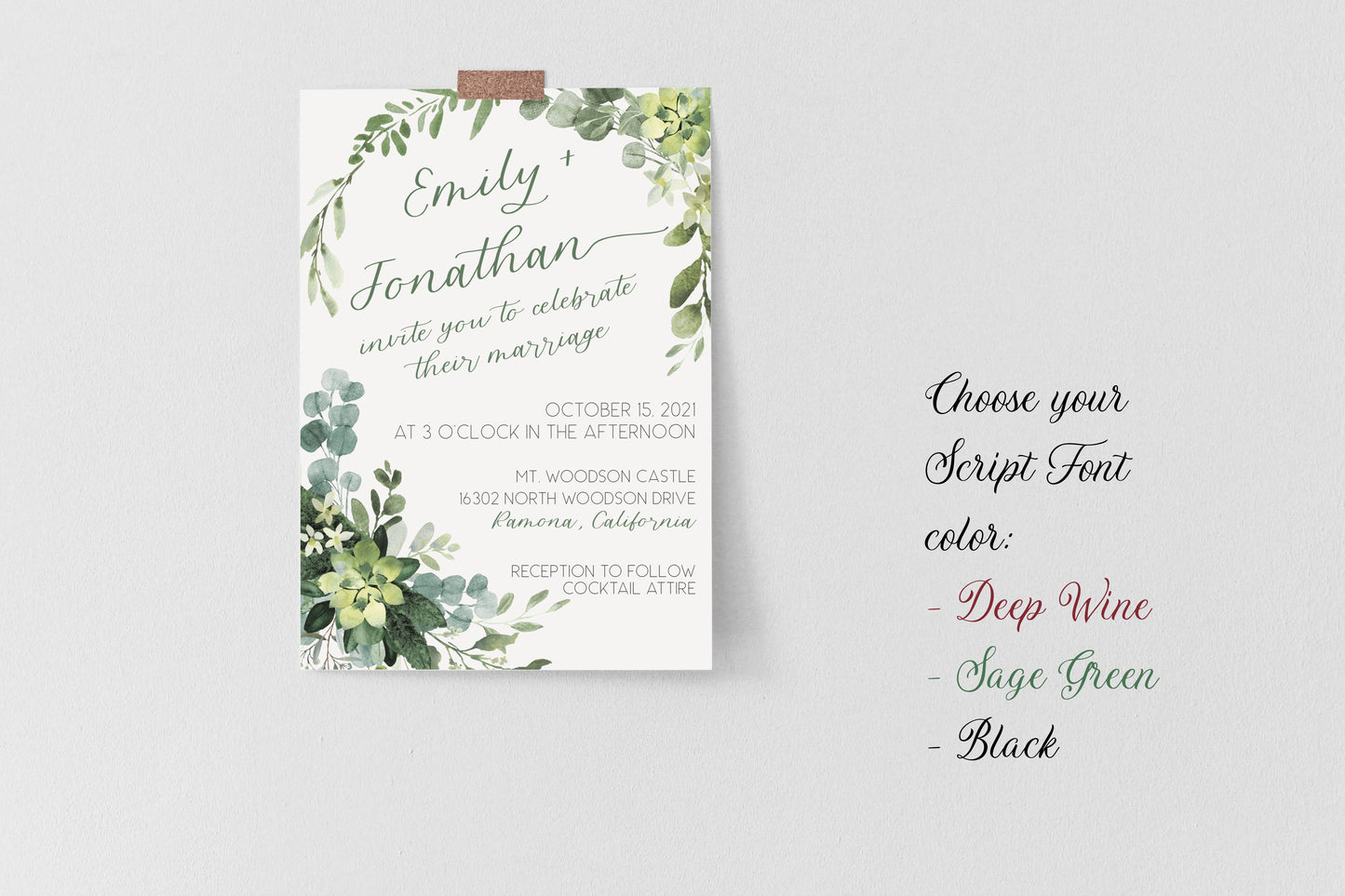 5x7 Green Eucalyptus Wedding Invitation