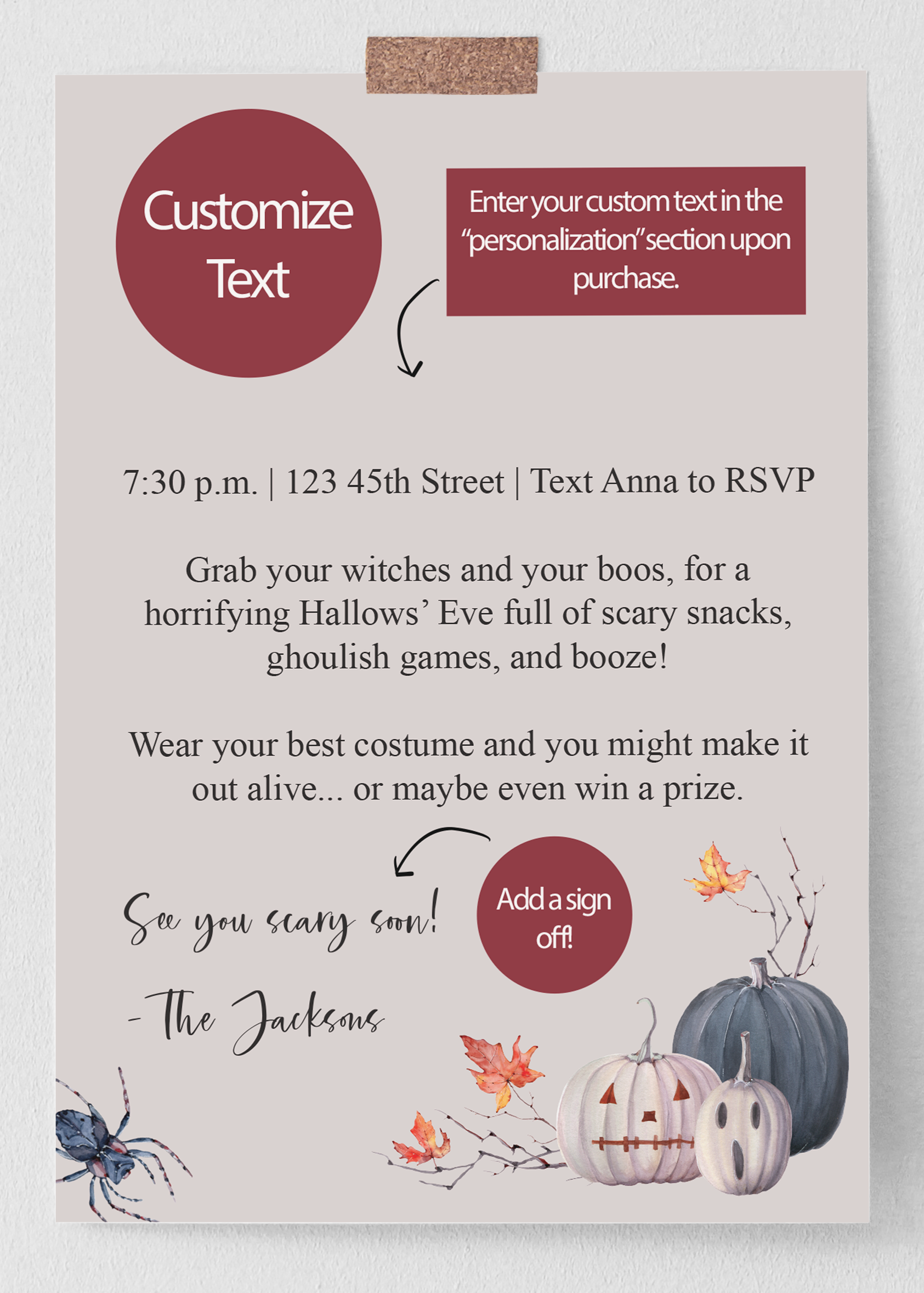 Customize Halloween Invite for Digital Download