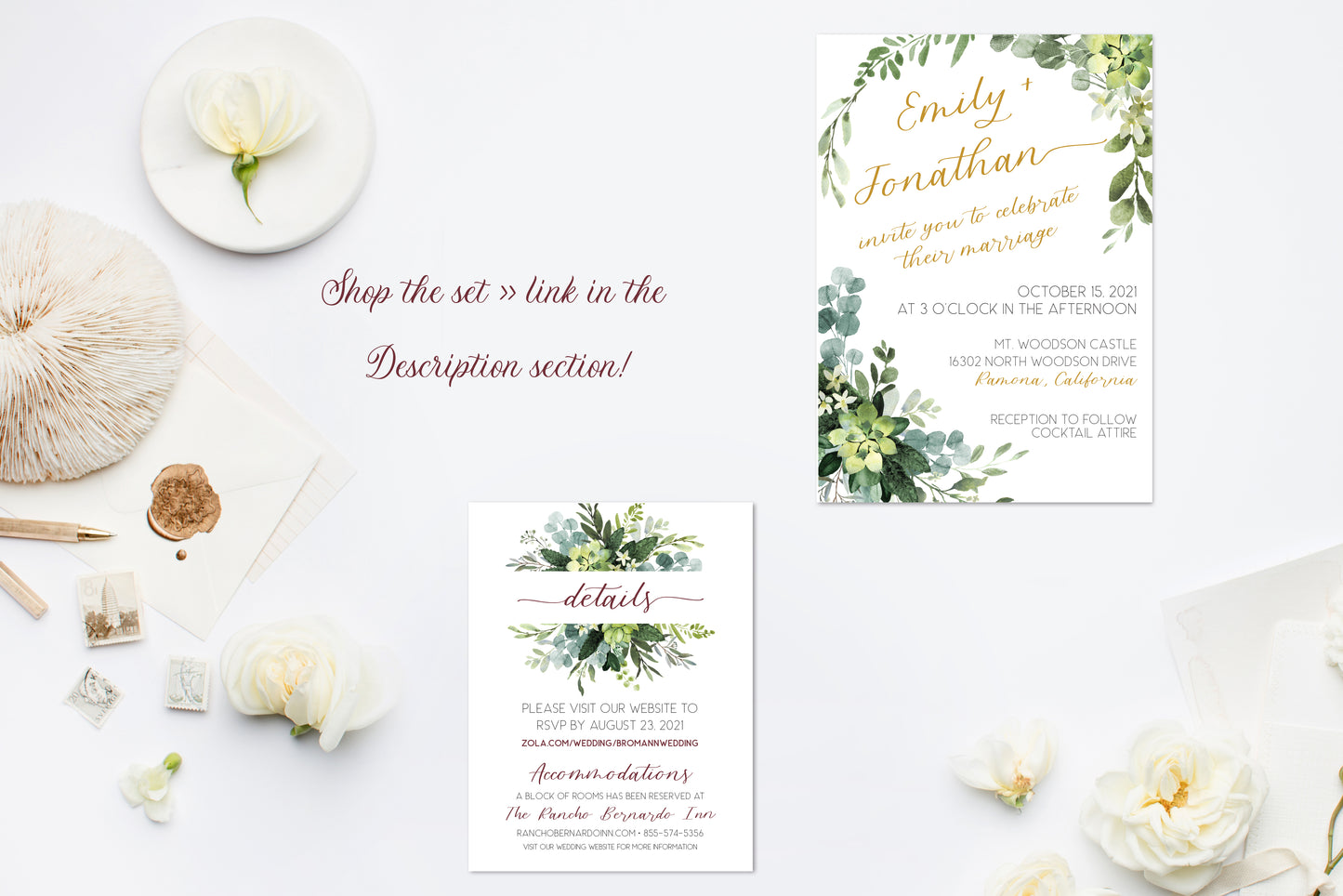 5x7 Green Eucalyptus Wedding Invitation